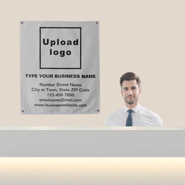 Markenbezeichnungen auf grauem Band Wandteppich (Business brand on gray tapestry in reception.)