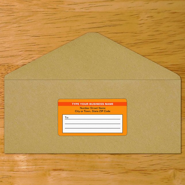 Markenname auf dem Orange Shipping Label hervorgeh (Orange shipping label with your highlighted brand on envelope)
