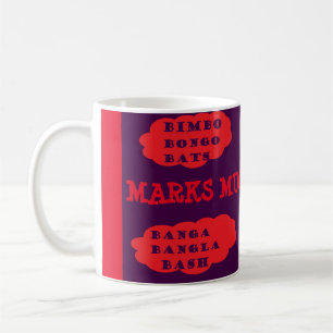 Markenname auf lila Comic Spaß albern Kaffeetasse