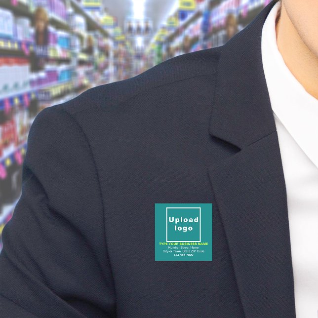 Markenname für Aquamarine Markenbezeichnungen Namensschild (Build brand name awareness. Your business brand on teal green square name tag.)