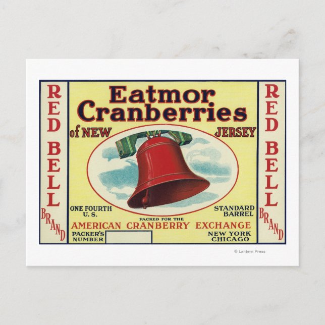 Markenzeichen von Red Bell Eatmor Cranberries Postkarte (Vorderseite)