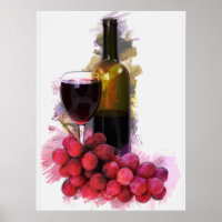 Marker, Weinglas, Flasche, Trauben