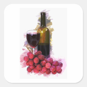 Marker, Weinglas, Flasche, Trauben Quadratischer Aufkleber