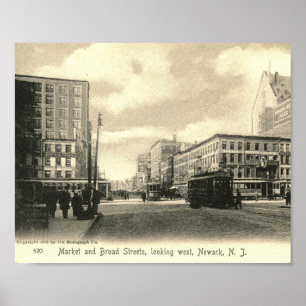 Market & Broad Sts., Newark, New Jersey Vintage Poster