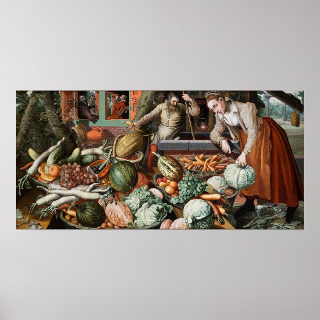 "Market Scene" - Vintages Kunstposter Poster (Vorne)