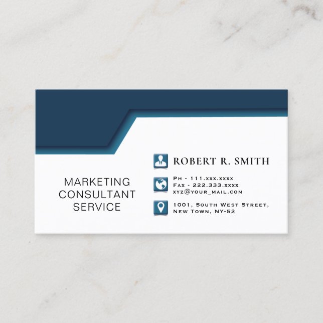 Marketing-Berater Blue & WhiteBusiness Card Visitenkarte (Vorderseite)