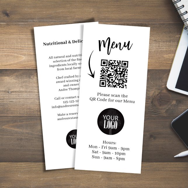 Marketing Broschüre Logo Einfache QR-Code Werbekarte (Simple QR code menu card with add your logo template. )