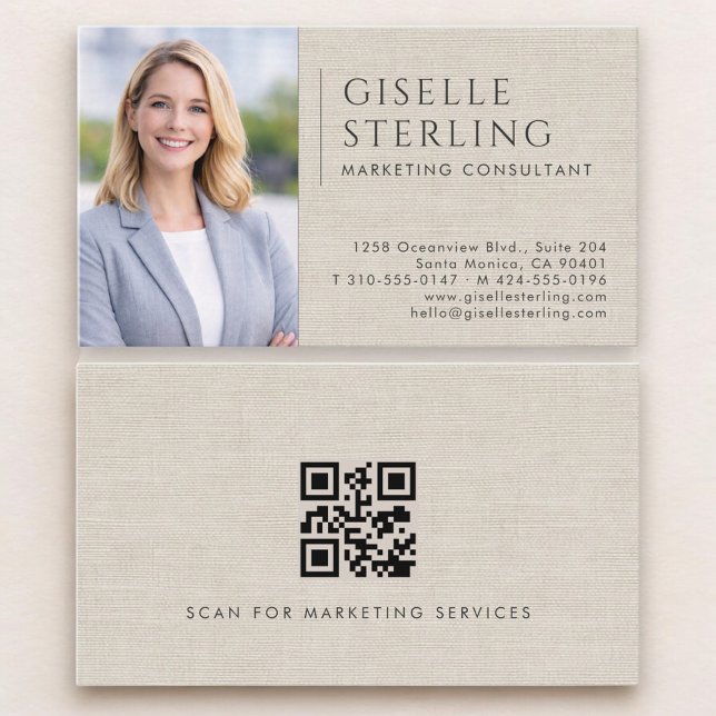 Marketing Consultant Linen Photo QR Code Visitenkarte (Von Creator hochgeladen)