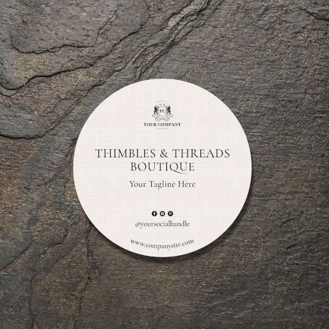 Marketing für elegante Linen Business-Logos Runder Aufkleber (Von Creator hochgeladen)