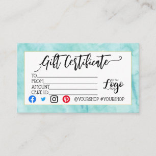 Marketing IHRES LOGO-Geschenkgutscheins hinzufüge Visitenkarte