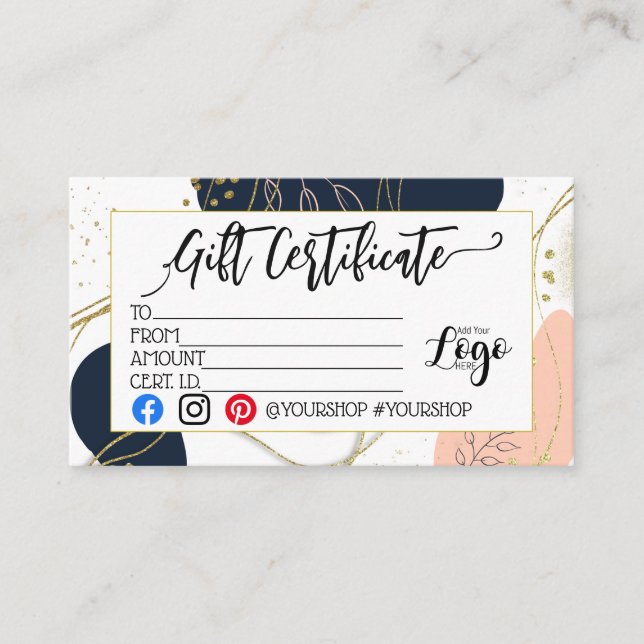 MARKETING IHRES LOGO-Geschenkgutscheins hinzufügen Visitenkarte (Vorderseite)