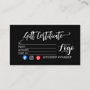 Marketing IHRES LOGO-Geschenkgutscheins hinzufügen Visitenkarte