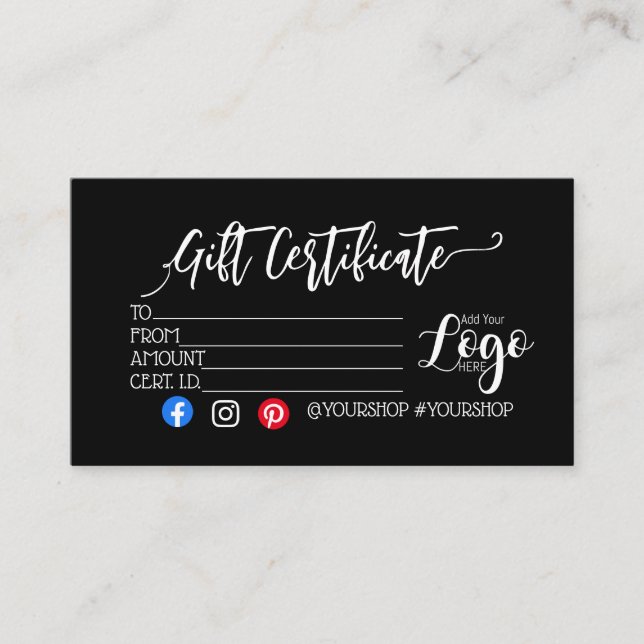 MARKETING IHRES LOGO-Geschenkgutscheins hinzufügen Visitenkarte (Vorderseite)