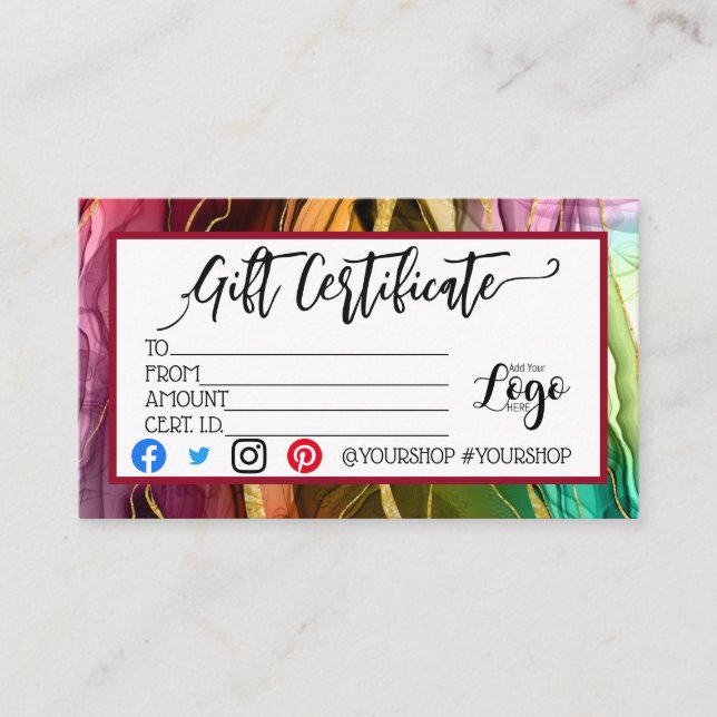 MARKETING IHRES LOGO-Geschenkgutscheins hinzufügen Visitenkarte (Vorderseite)