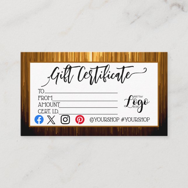 MARKETING IHRES LOGO-Geschenkgutscheins hinzufügen Visitenkarte (Vorderseite)