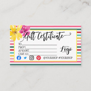 MARKETING IHRES LOGO-Geschenkgutscheins hinzufügen Visitenkarte