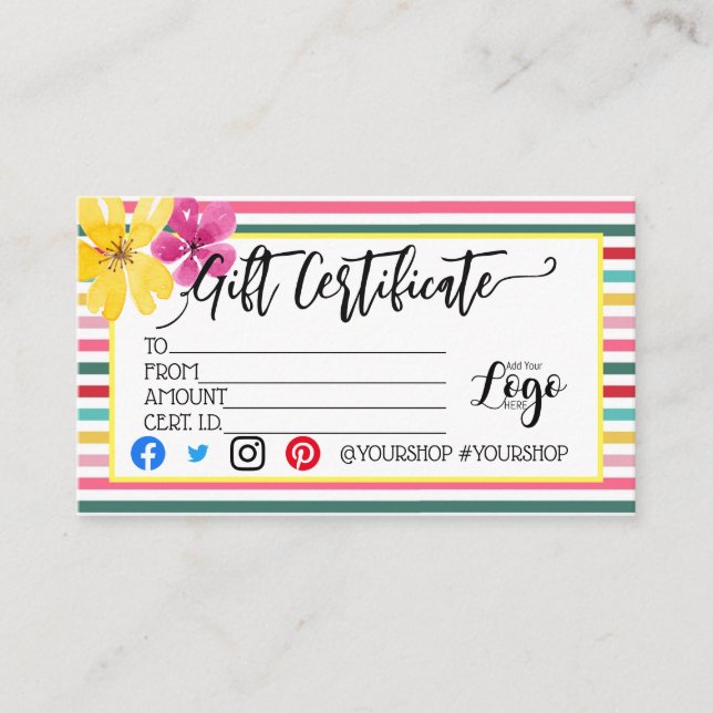 MARKETING IHRES LOGO-Geschenkgutscheins hinzufügen Visitenkarte (Vorderseite)