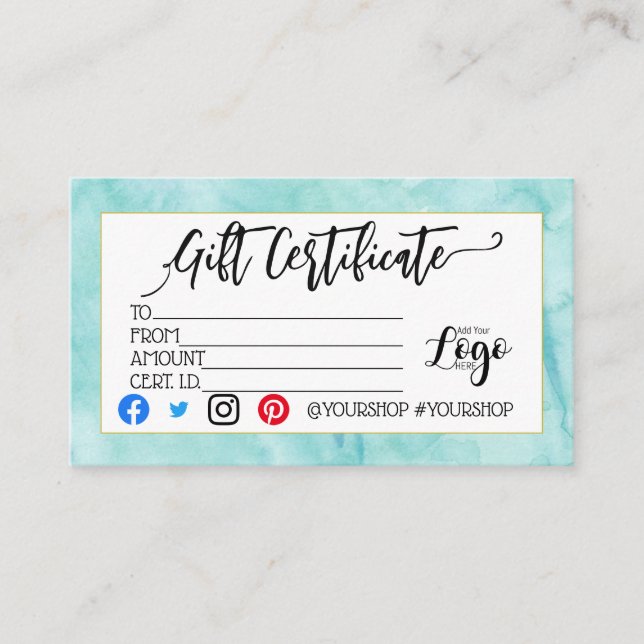 MARKETING IHRES LOGO-Geschenkgutscheins hinzufügen Visitenkarte (Vorderseite)