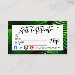 MARKETING IHRES LOGO-Geschenkgutscheins hinzufügen Visitenkarte