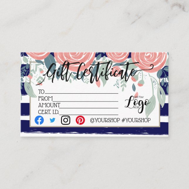 MARKETING IHRES LOGO-Geschenkgutscheins hinzufügen Visitenkarte (Vorderseite)