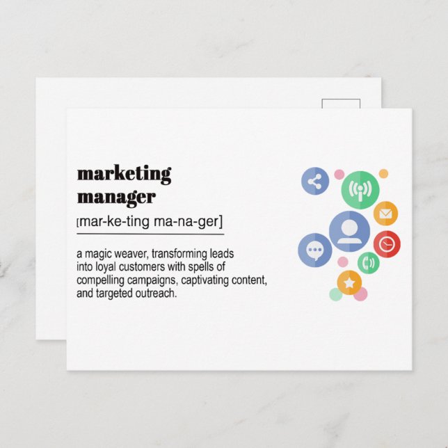 Marketing-Manager-Definition Postkarte (Vorne/Hinten)