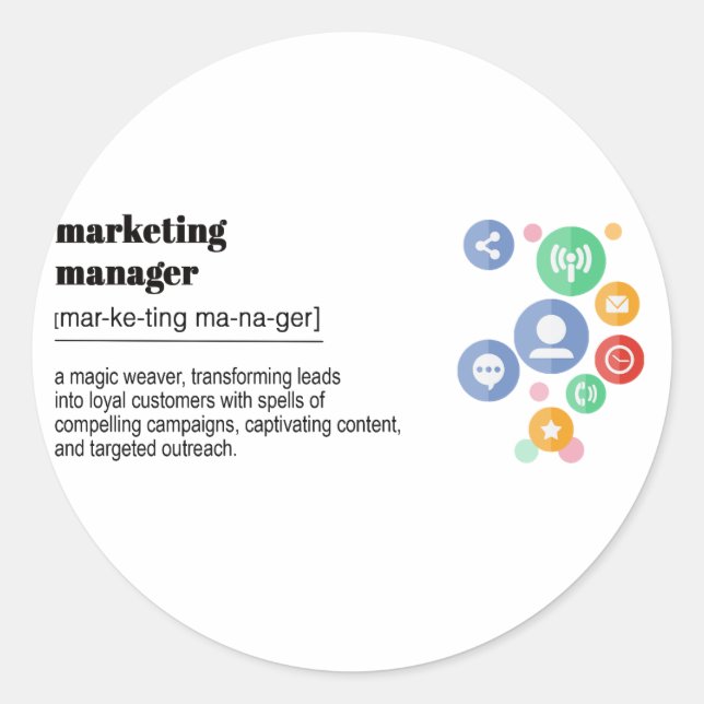 Marketing-Manager-Definition Runder Aufkleber (Vorderseite)