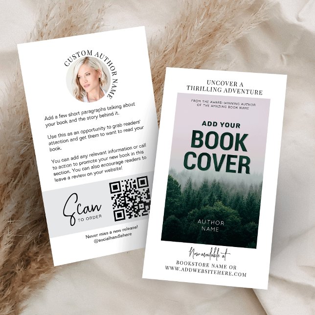 Marketing QR-Code für den Autor von Buchversionen Visitenkarte (Minimal book launch promotional business cards with custom book cover and your author photo)