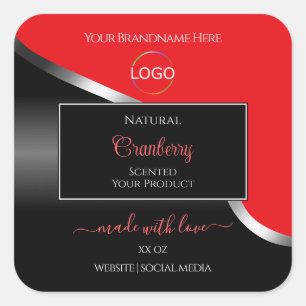 Markierende Labels für Red Black Wavy Silver Logo Quadratischer Aufkleber