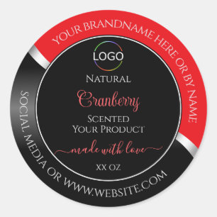 Markierende Labels für Red Black Wavy Silver Logo Runder Aufkleber