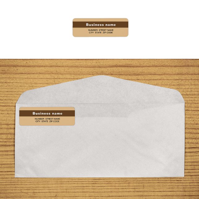 Markierte Markenbezeichnung auf hellbraune Rücksen (Light brown return address label with your highlighted brand name)