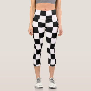 Markierte Quadrate schwarz-weiß geometrischer Retr Capri Leggings