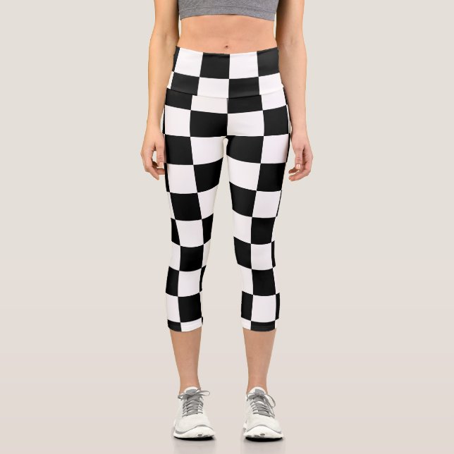 Markierte Quadrate schwarz-weiß geometrischer Retr Capri Leggings (Vorderseite)