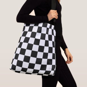 Markierte Quadrate schwarz-weiß geometrischer Retr Tragetaschen Mit Langen Trägern