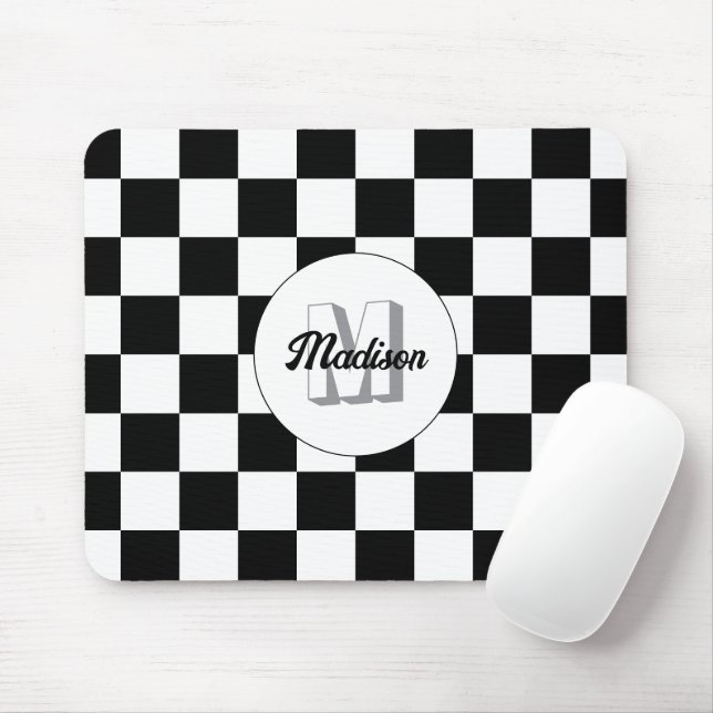 Markierte Quadrate Schwarz-Weiß-Retro-Monogramm Mousepad (Mit Mouse)