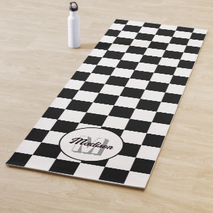Markierte Quadrate Schwarz-Weiß-Retro-Monogramm Yogamatte