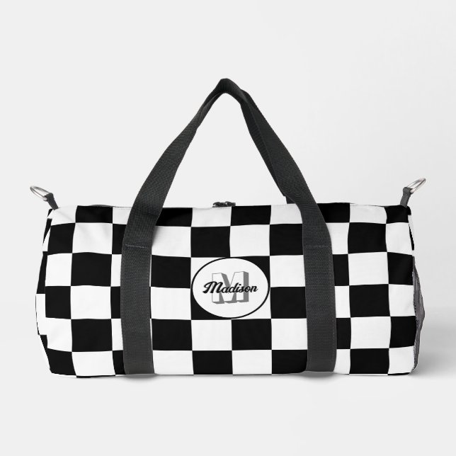 Markiertes Schwarz-Weiß-Retro-Monogramm Duffle Bag (Vorderseite)