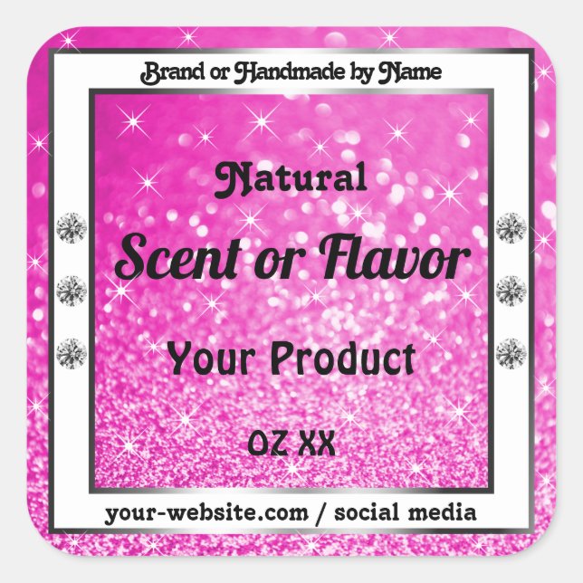 Markierungen für hellrosa Glitzer-Sparkle-Sterne Quadratischer Aufkleber (Vorderseite)