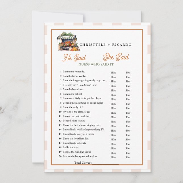 Markt Er sagte, sie sagte Brautparty-Spielkarte Ankündigung (Vorderseite)