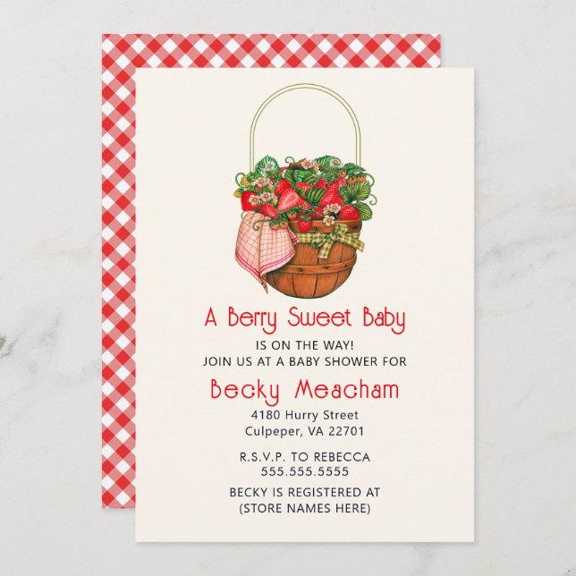 Markt für Bauern, Obstcotattecore, Erdbeere Einladung (Vorne/Hinten)