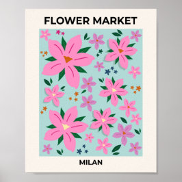 Markt für Blume Mailand Rosa und Türkis Poster