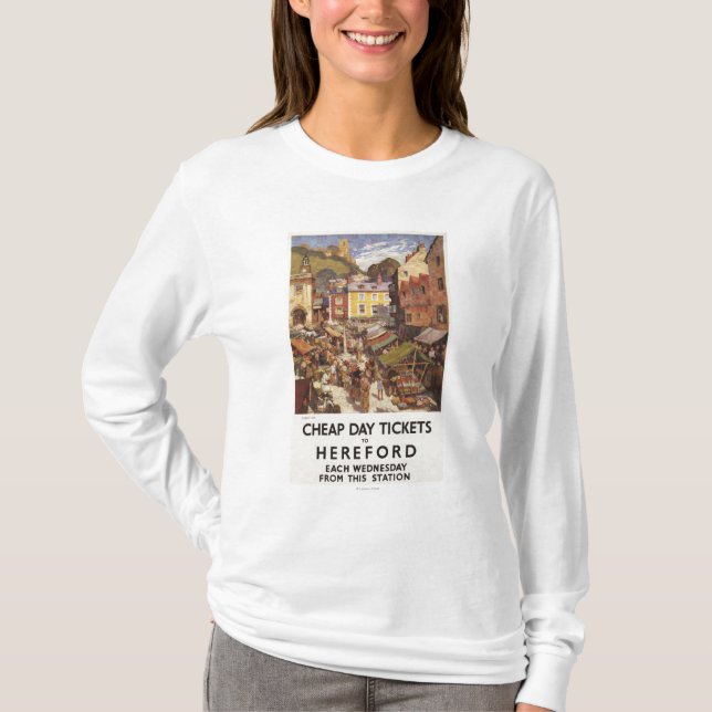 Markt-Szenen-Eisenbahn-Plakat T-Shirt (Vorderseite)