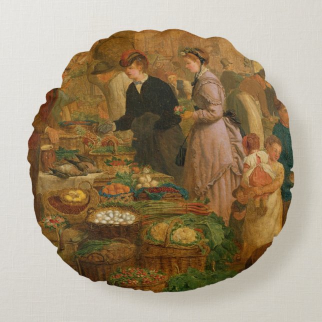 Markt-Tag Rundes Kissen (Vorderseite)