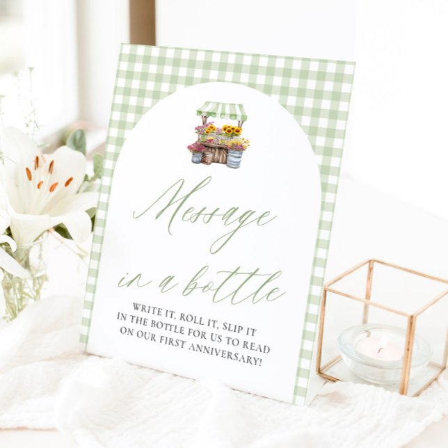 Marktbotschaft für grüne Bauern in Flaschen Sockelschild (Sage Green Farmers Market Message In A Bottle Game Sign)