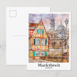 Marktbreit Deutschland Reise Wasserfarbe Handgezei Postkarte