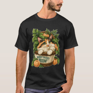 Marktkorbleinwand süße Katze mit frischem Gemüse T-Shirt