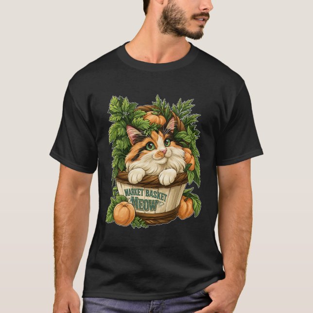 Marktkorbleinwand süße Katze mit frischem Gemüse  T-Shirt (Vorderseite)