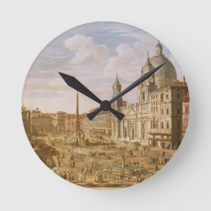 Marktplatz Navona, Rom, schauend in Richtung zu Runde Wanduhr