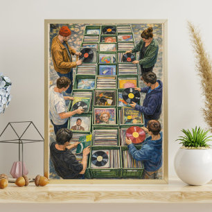 Marktszene für Vintage-Schallplatten Poster