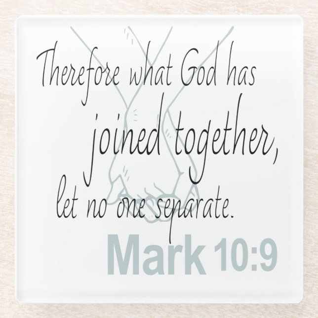 Markus 10:9 Bibelvers Ehegestaltung Glasuntersetzer (Vorderseite)