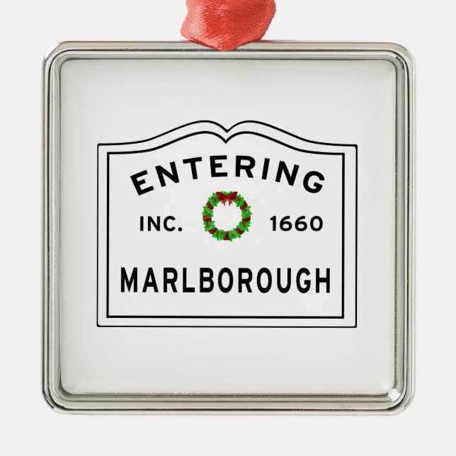 Marlborough, MA Holiday Wreath Metal Ornament (Vorne)